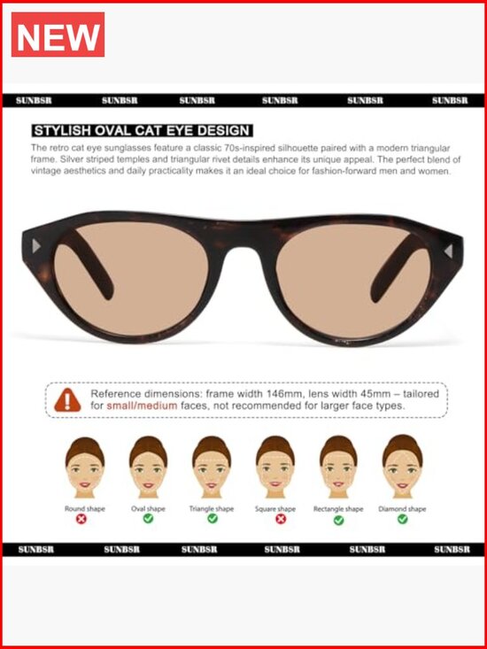 Retro Oval Cat Eye Sunglasses UV400 Protection Trendy Vintage Shades